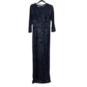 NWT TERI JON Rickie Freeman Sequin Sheath Gown in Navy - Size 10